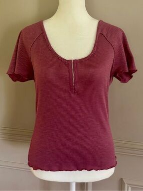 True Craft Short Sleeve Waffle Henley Top - nighttime mauve
